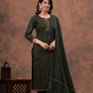 Green Azrakh Suit with Dupatta