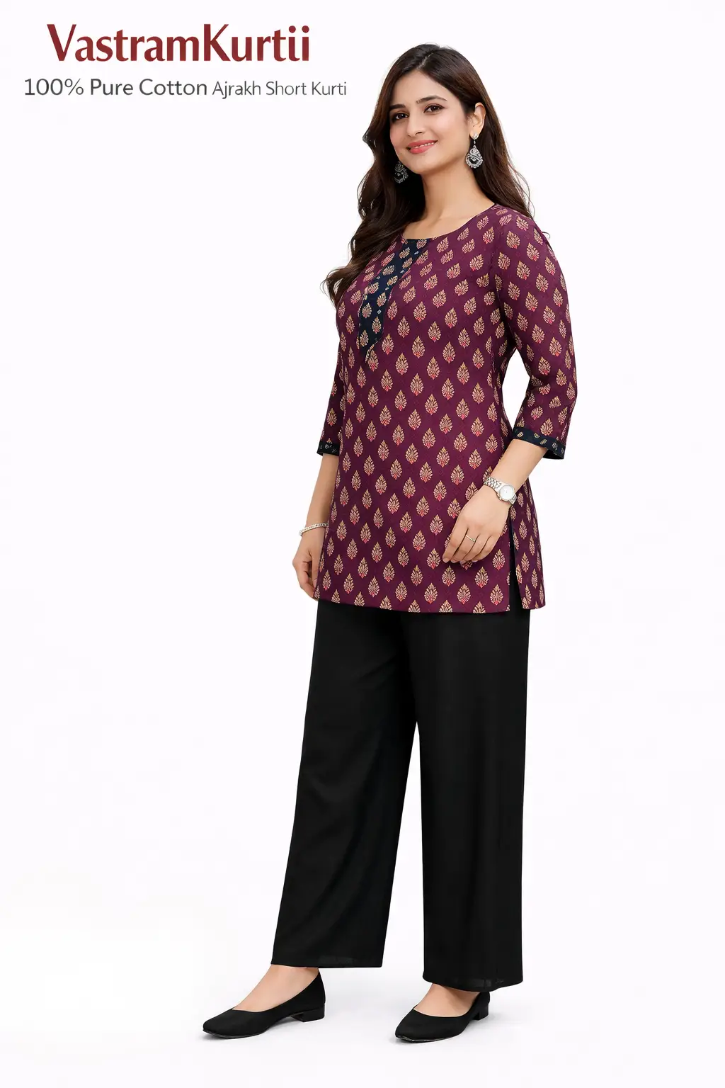 100% Pure Cotton Ajrakh Short Kurti - Image 7