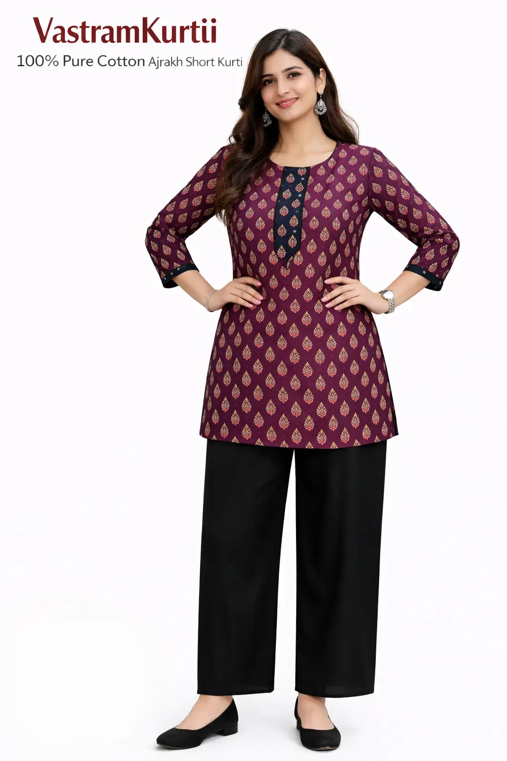 100% Pure Cotton Ajrakh Short Kurti - Image 4