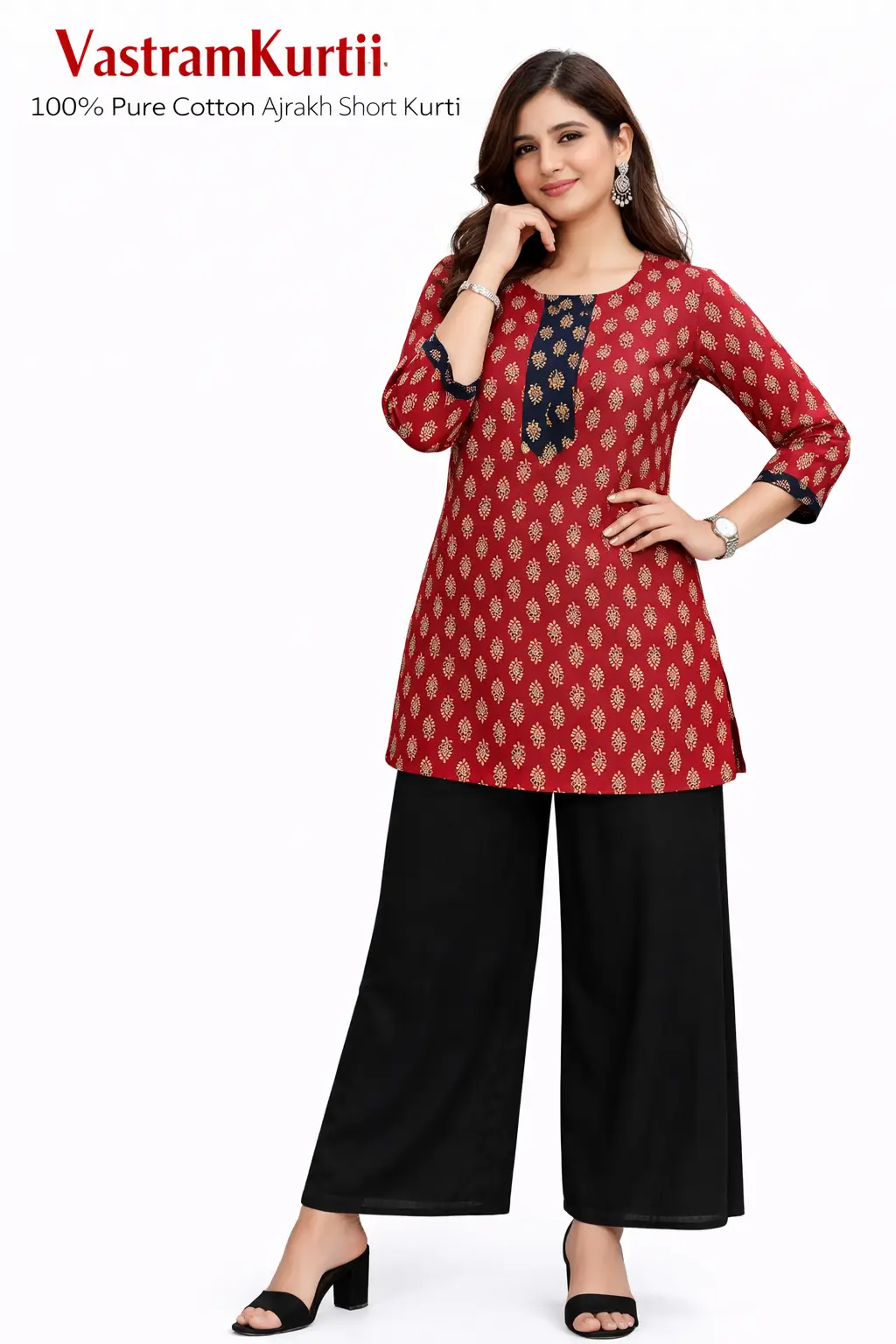 100% Pure Cotton Ajrakh Short Kurti - Image 6