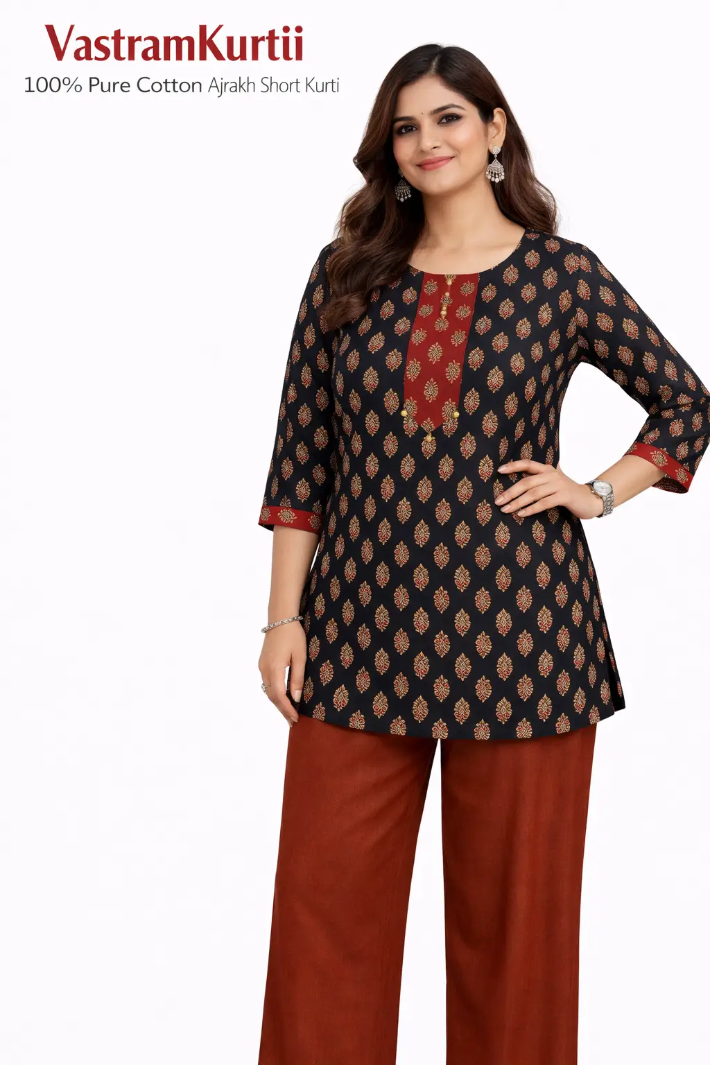 100% Pure Cotton Ajrakh Short Kurti - Image 5